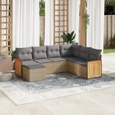 7-piece garden sofa set and beige synthetic rattan cushions by , Garden sets - Ref: Foro24-3260288, Price: 452,30 €, Discount: %