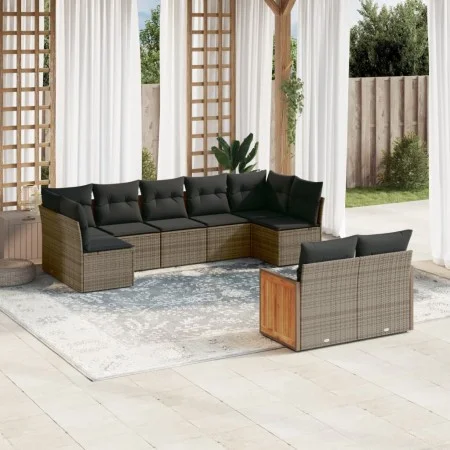 9-piece garden furniture set and gray synthetic rattan cushions by , Garden sets - Ref: Foro24-3260373, Price: 579,64 €, Disc...