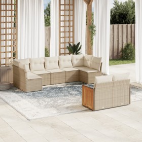 Set de sofás de jardín 9 pzas con cojines ratán sintético beige