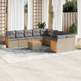 Set de sofás de jardín 11pzas con cojines ratán sintético beige