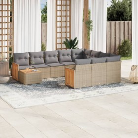 Set de sofás de jardín 11pzas con cojines ratán sintético beige