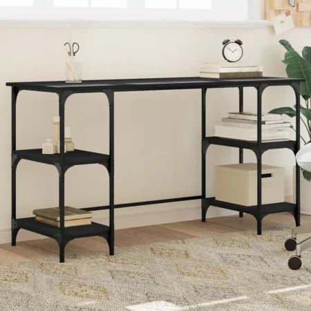 Black engineered metal and wood desk 140x50x75 cm by , Desks - Ref: Foro24-845326, Price: 89,84 €, Discount: %