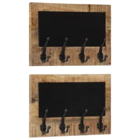 Percheros de pared con 4 ganchos 2 uds madera maciza de mango de , Percheros para sombreros y abrigos - Ref: Foro24-358951, P...