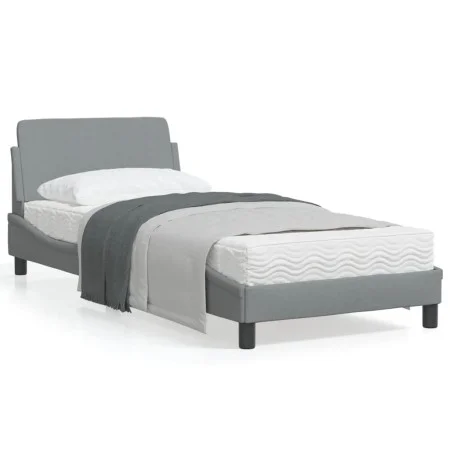 Light gray fabric bed frame with headboard 80x200 cm by , Beds and slatted bases - Ref: Foro24-373065, Price: 101,58 €, Disco...