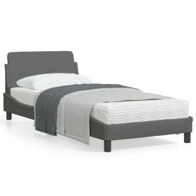 Estructura de cama con cabecero de tela gris oscuro 90x190 cm