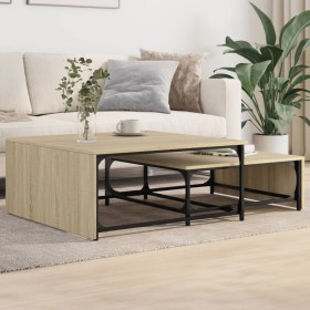 Stapelbare Couchtische 2 Stück aus Sonoma-Eichenholz und Metall von , Couchtisch - Ref: Foro24-845332, Preis: 78,31 €, Rabatt: %