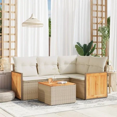 Garden sofa set with cushions 5 pieces beige synthetic rattan by , Garden sets - Ref: Foro24-3260021, Price: 376,98 €, Discou...