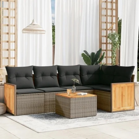 6-piece garden furniture set and gray synthetic rattan cushions by , Garden sets - Ref: Foro24-3260037, Price: 389,97 €, Disc...