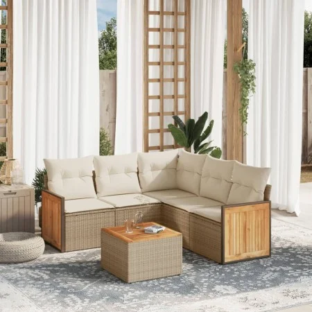 Garden sofa set with cushions 6 pieces beige synthetic rattan by , Garden sets - Ref: Foro24-3260049, Price: 427,96 €, Discou...