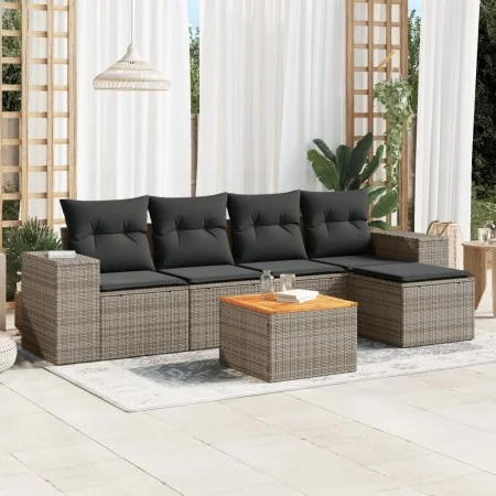 6-piece garden furniture set and gray synthetic rattan cushions by , Garden sets - Ref: Foro24-3257754, Price: 363,53 €, Disc...
