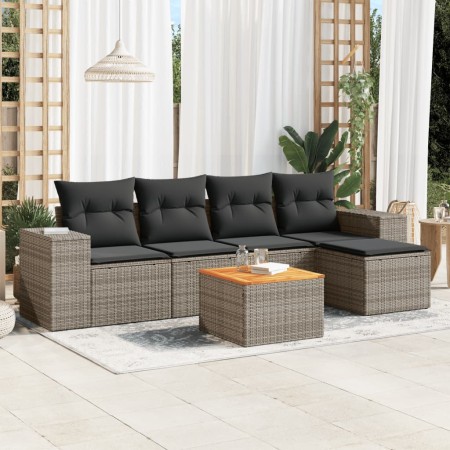 6-teiliges Gartenmöbel-Set und graue synthetische Rattankissen von , Gartensets - Ref: Foro24-3257754, Preis: 362,48 €, Rabat...