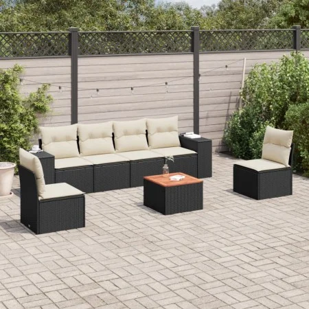Set de comedor de jardín 7 pzas y cojines ratán sintético negro de , Conjuntos de jardín - Ref: Foro24-3225391, Precio: 398,3...