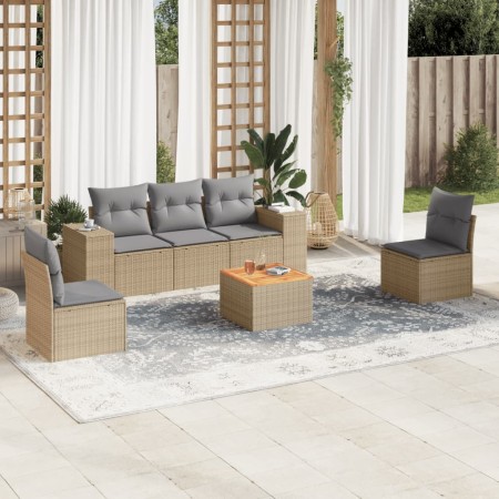 Gartensofa-Set mit Kissen, 6-teilig, beiges synthetisches Rattan von , Gartensets - Ref: Foro24-3225387, Preis: 362,67 €, Rab...