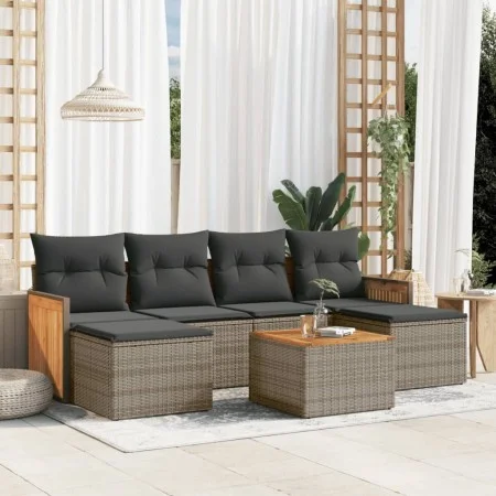7-piece garden sofa set with gray PE rattan cushions by , Garden sets - Ref: Foro24-3260310, Price: 411,41 €, Discount: %