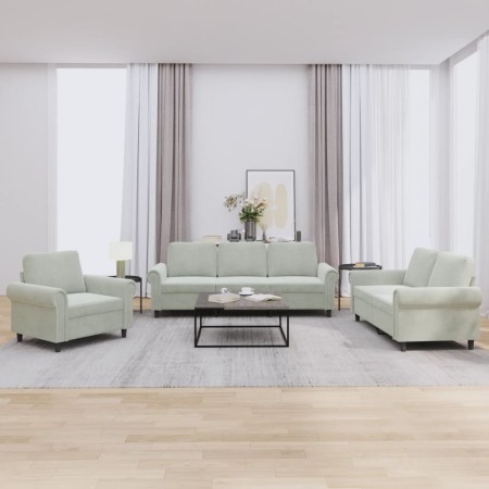 Juego de sofás con cojines 3 piezas terciopelo gris claro de , Sofás - Ref: Foro24-3202170, Precio: 725,33 €, Descuento: %