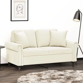 Sofá de 2 plazas con cojines terciopelo color crema 120 cm de , Sofás - Ref: Foro24-3200943, Precio: 241,67 €, Descuento: %