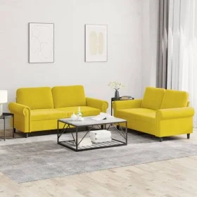 Yellow velvet 2-piece sofa set with cushions by , Sofas - Ref: Foro24-3202216, Price: 430,48 €, Discount: %