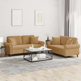Brown velvet 2-piece sofa set with cushions by , Sofas - Ref: Foro24-3202237, Price: 491,09 €, Discount: %