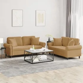 Brown velvet 2-piece sofa set with cushions by , Sofas - Ref: Foro24-3202237, Price: 482,94 €, Discount: %