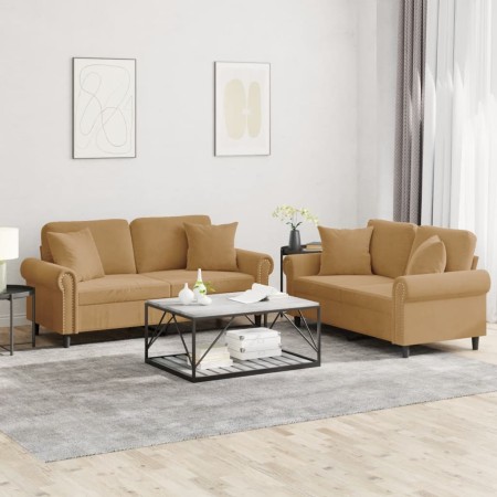 Brown velvet 2-piece sofa set with cushions by , Sofas - Ref: Foro24-3202237, Price: 491,09 €, Discount: %