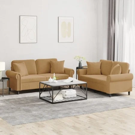 Brown velvet 2-piece sofa set with cushions by , Sofas - Ref: Foro24-3202237, Price: 482,94 €, Discount: %