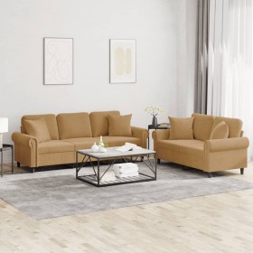 Brown velvet 2-piece sofa set with cushions by , Sofas - Ref: Foro24-3202277, Price: 575,60 €, Discount: %