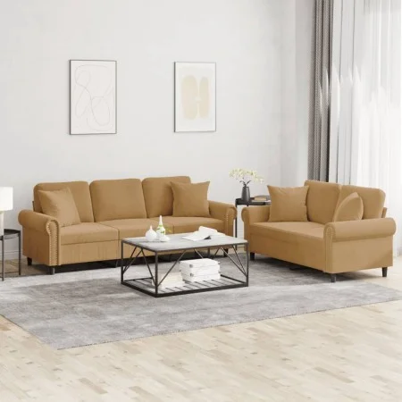 Brown velvet 2-piece sofa set with cushions by , Sofas - Ref: Foro24-3202277, Price: 565,05 €, Discount: %