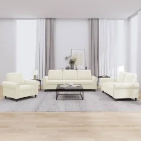 Cream velvet 3-piece sofa set with cushions by , Sofas - Ref: Foro24-3202178, Price: 709,82 €, Discount: %