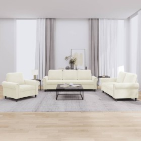 Dreiteilige Sofagarnitur aus cremefarbenem Samt mit Kissen von , Sofas - Ref: Foro24-3202178, Preis: 722,01 €, Rabatt: %