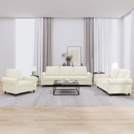 Cream velvet 3-piece sofa set with cushions by , Sofas - Ref: Foro24-3202178, Price: 709,82 €, Discount: %