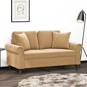 Sofá de 2 plazas con cojines terciopelo marrón 120 cm de , Sofás - Ref: Foro24-3200942, Precio: 239,97 €, Descuento: %