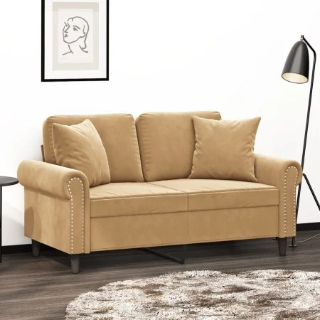 Sofá de 2 plazas con cojines terciopelo marrón 120 cm de , Sofás - Ref: Foro24-3200942, Precio: 236,05 €, Descuento: %
