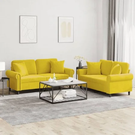 Yellow velvet 2-piece sofa set with cushions by , Sofas - Ref: Foro24-3202236, Price: 460,82 €, Discount: %