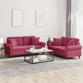 Sofa set with cushions 2 pieces red velvet by , Sofas - Ref: Foro24-3202234, Price: 568,37 €, Discount: %