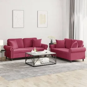 Sofa set with cushions 2 pieces red velvet by , Sofas - Ref: Foro24-3202234, Price: 558,85 €, Discount: %