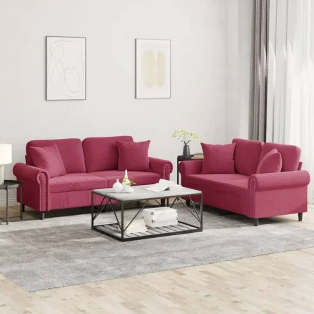 Sofa set with cushions 2 pieces red velvet by , Sofas - Ref: Foro24-3202234, Price: 558,85 €, Discount: %