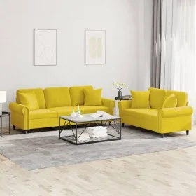 Yellow velvet 2-piece sofa set with cushions by , Sofas - Ref: Foro24-3202276, Price: 508,21 €, Discount: %