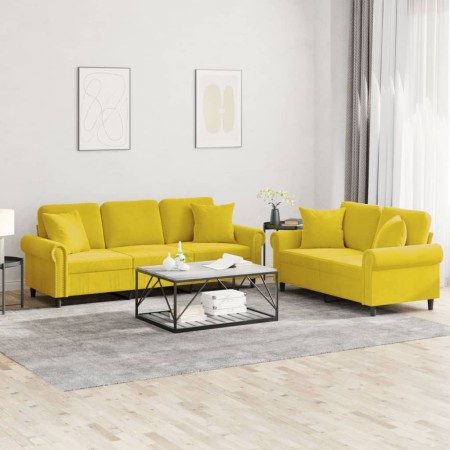 Yellow velvet 2-piece sofa set with cushions by , Sofas - Ref: Foro24-3202276, Price: 524,85 €, Discount: %