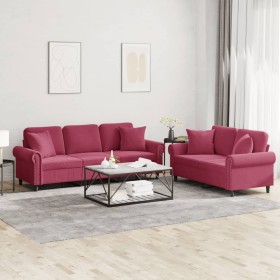 Sofagarnitur mit Kissen 2-teilig aus rotem Samt von , Sofas - Ref: Foro24-3202274, Preis: 589,00 €, Rabatt: %