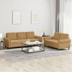 Brown velvet 2-piece sofa set with cushions by , Sofas - Ref: Foro24-3202257, Price: 540,94 €, Discount: %