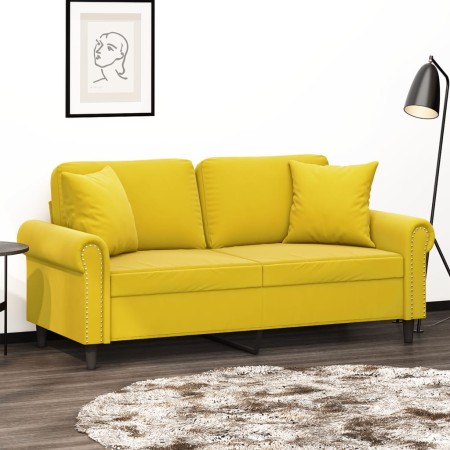 Sofá de 2 plazas con cojines terciopelo amarillo 140 cm de , Sofás - Ref: Foro24-3200951, Precio: 240,45 €, Descuento: %