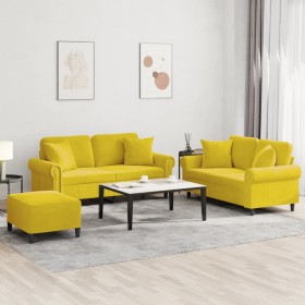 Yellow velvet 3-piece sofa set with cushions by , Sofas - Ref: Foro24-3202246, Price: 520,12 €, Discount: %