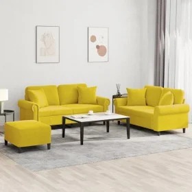 Yellow velvet 3-piece sofa set with cushions by , Sofas - Ref: Foro24-3202246, Price: 503,66 €, Discount: %