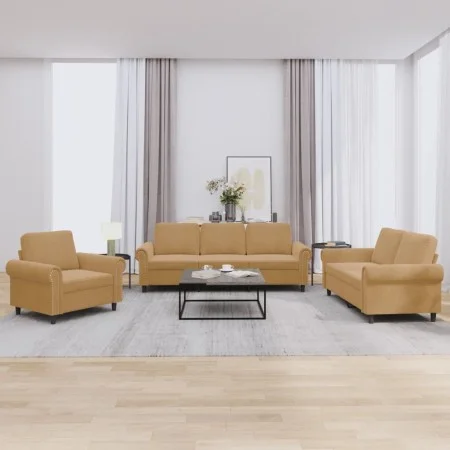 Brown velvet 3-piece sofa set with cushions by , Sofas - Ref: Foro24-3202177, Price: 721,75 €, Discount: %