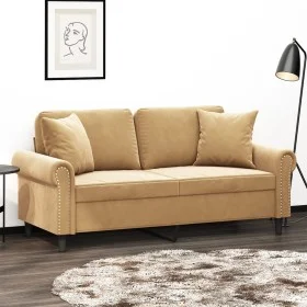 2-seater sofa with brown velvet cushions 140 cm by , Sofas - Ref: Foro24-3200952, Price: 250,01 €, Discount: %
