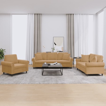 Set Sofas mit Kissen 3 Stück brauner Samt von , Sofas - Ref: Foro24-3202197, Preis: 760,63 €, Rabatt: %