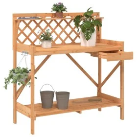 Solid brown fir wood planter bench with lattice. by , Pot stands - Ref: Foro24-368429, Price: 76,99 €, Discount: %