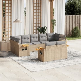 Set de sofás de jardín 9 pzas con cojines ratán sintético beige