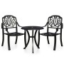 Mesa y sillas de bistró 3 piezas aluminio fundido negro