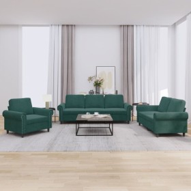 Dreiteiliges Sofaset mit dunkelgrünen Samtkissen. von , Sofas - Ref: Foro24-3202172, Preis: 737,72 €, Rabatt: %